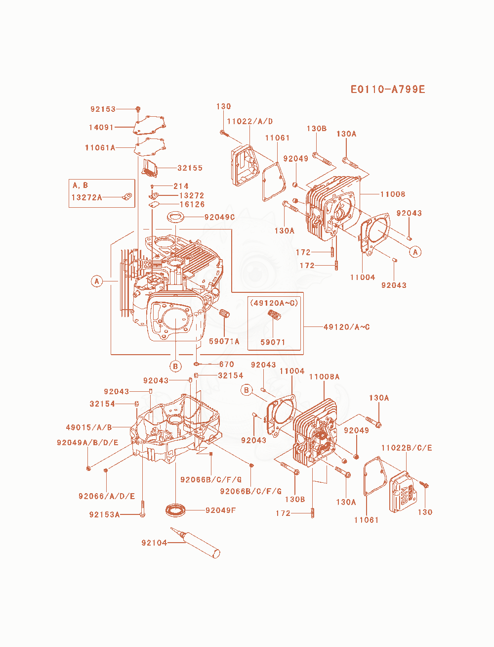 Exploded parts diagram of the Cylinder / Crankcase of a Kawasaki FS691V-AS05 engine, with numbered balloons