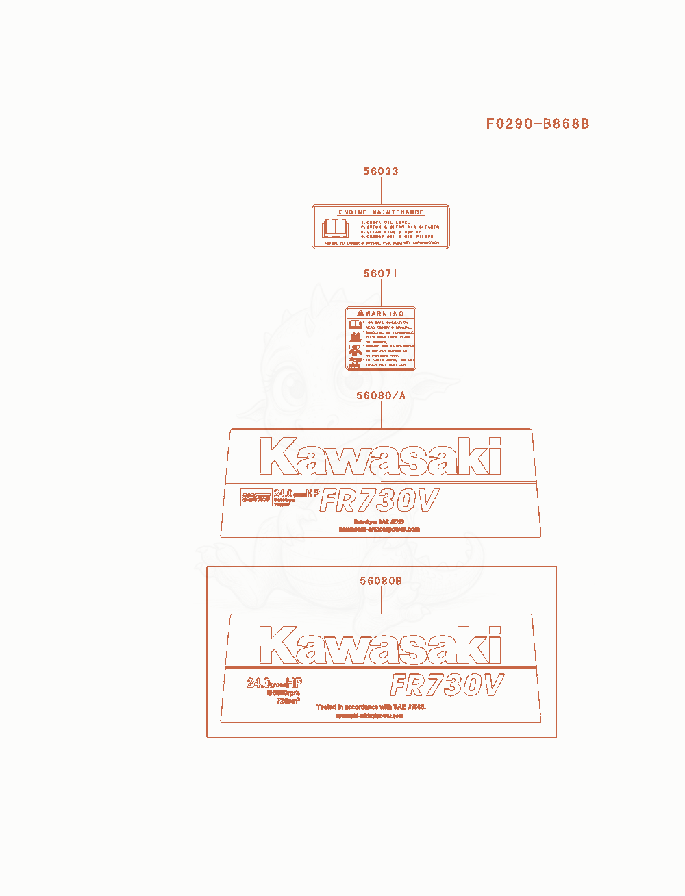Exploded parts diagram of the Label of a Kawasaki FR730V-AS14 engine, with numbered balloons