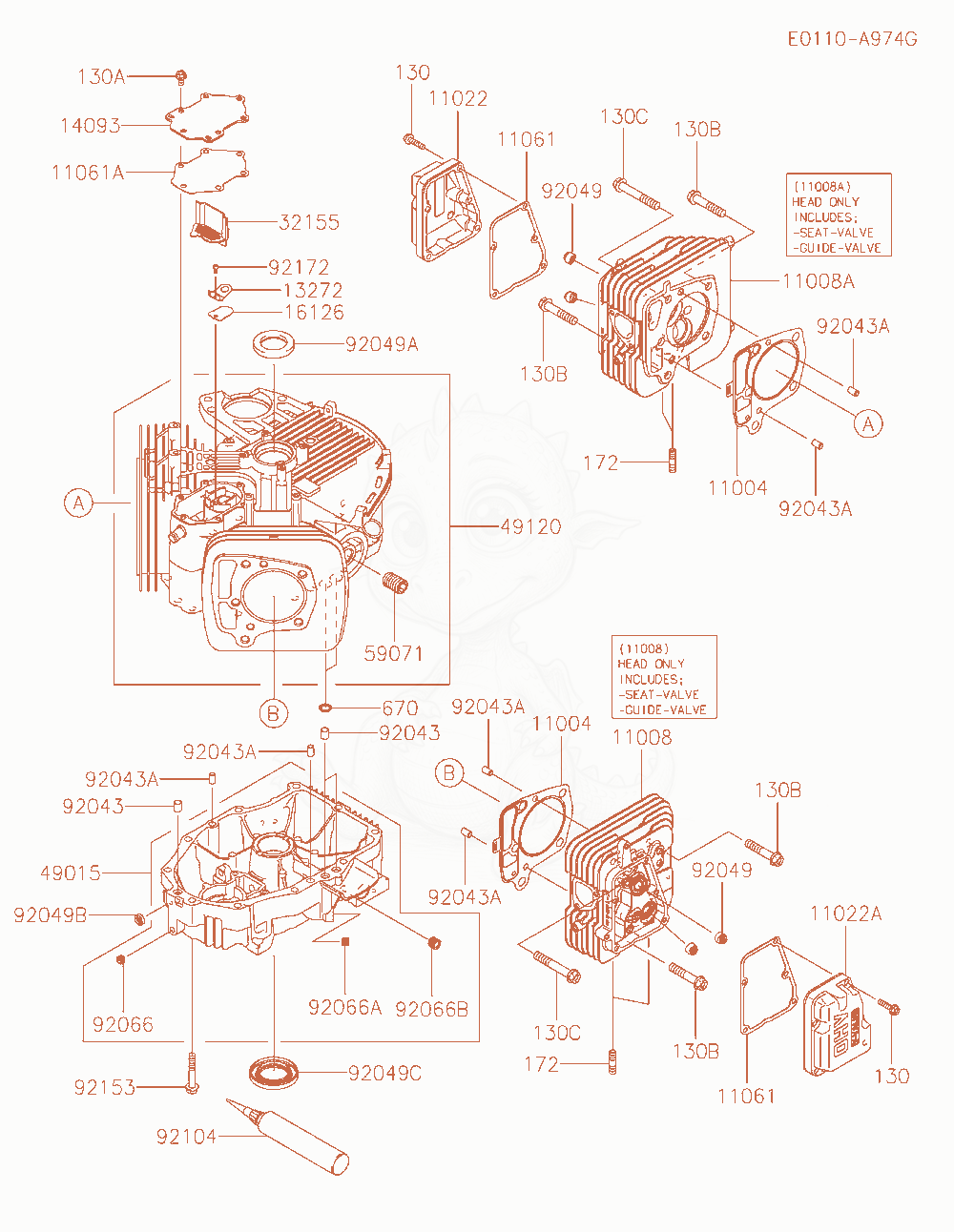 Despiece del Cylinder / Crankcase de un motor Kawasaki FS730V-AS23, con globos numerados