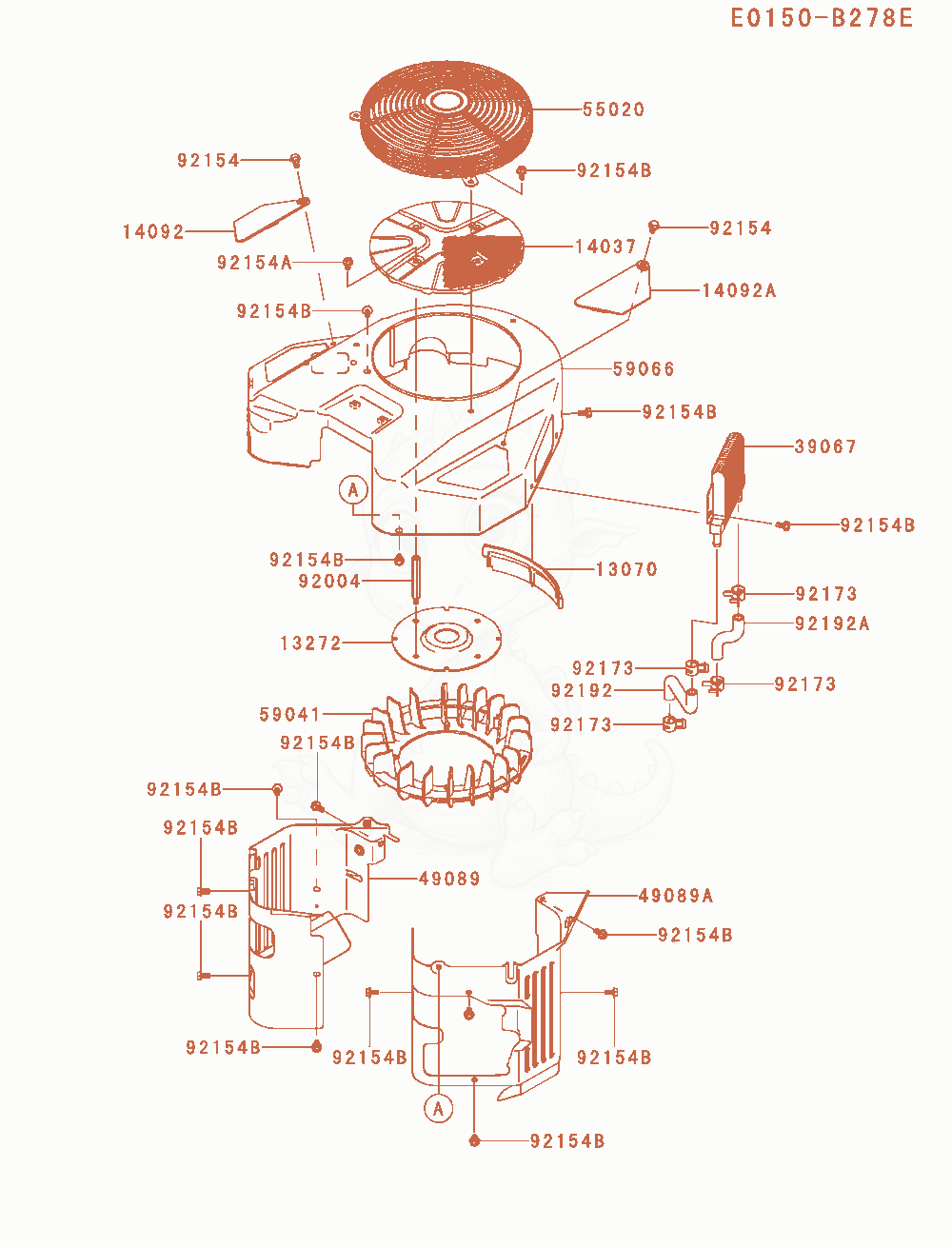 Despiece del Cooling-Equipment de un motor Kawasaki FXT00V-HS00, con globos numerados