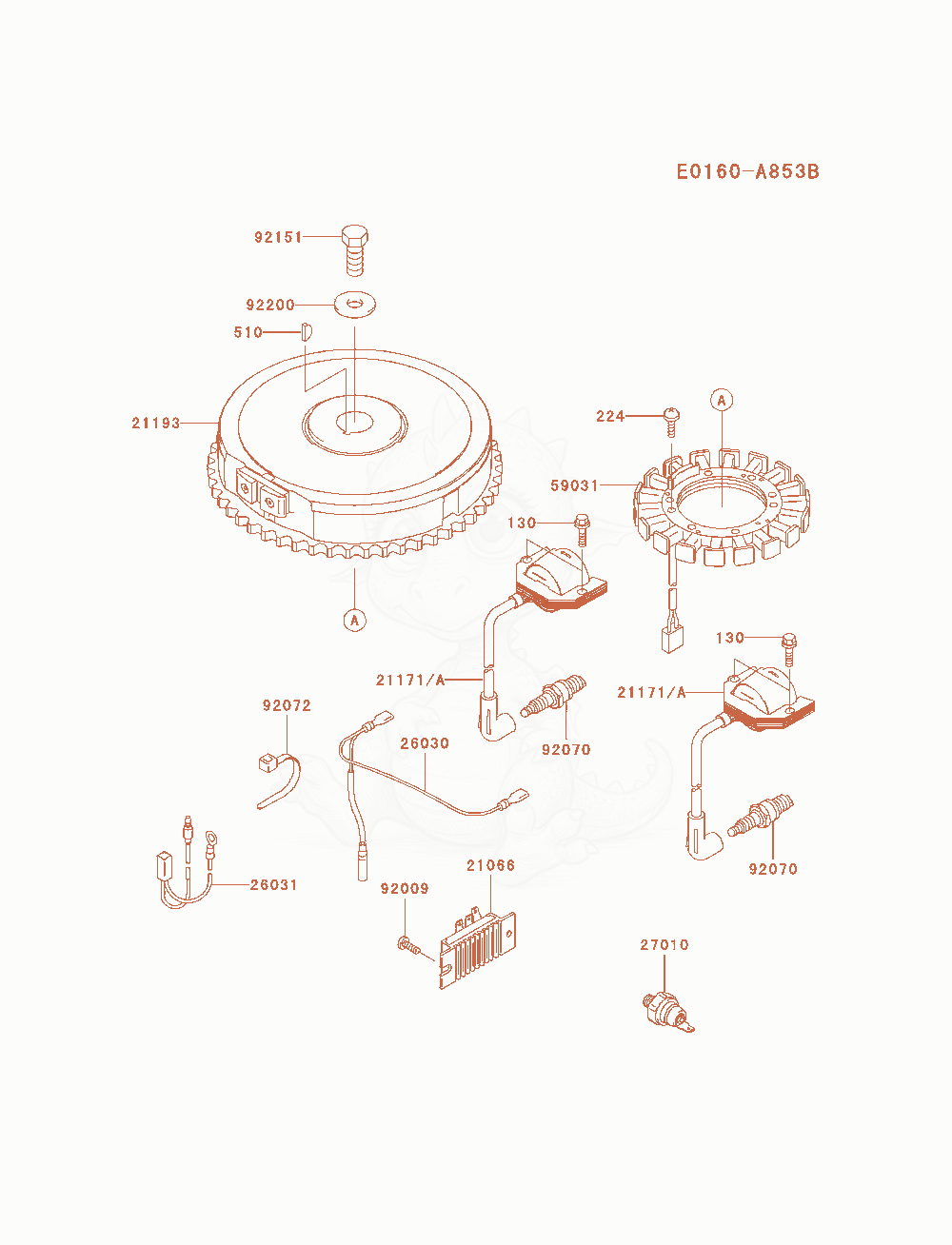 Despiece del Electric-Equipment de un motor Kawasaki FH580V-AS06, con globos numerados