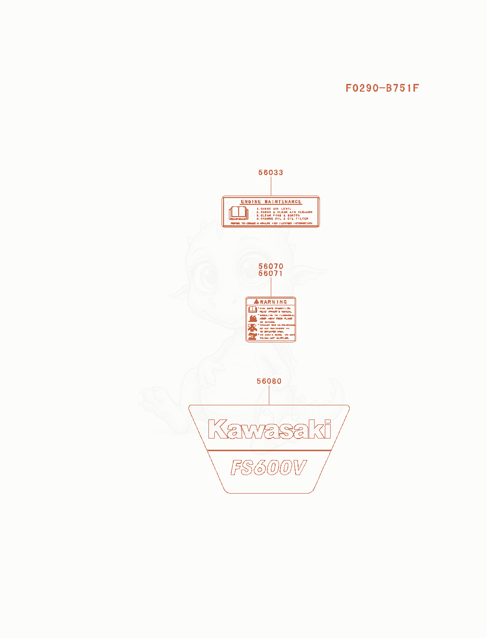 Despiece del Label de un motor Kawasaki FS600V-AS16, con globos numerados