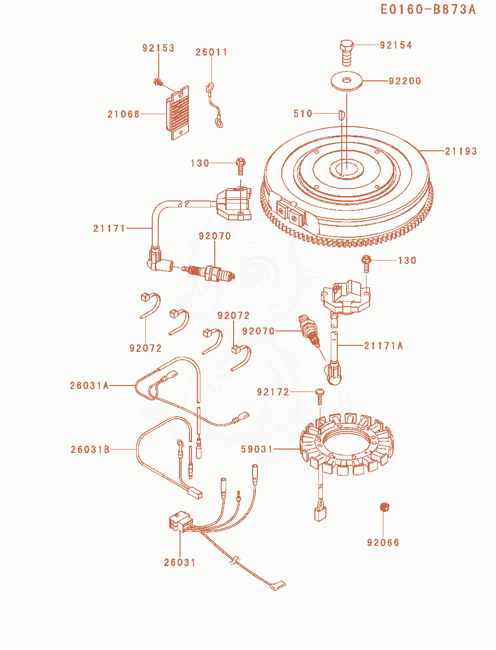 Despiece del Electric-Equipment de un motor Kawasaki FX801V-AS25, con globos numerados