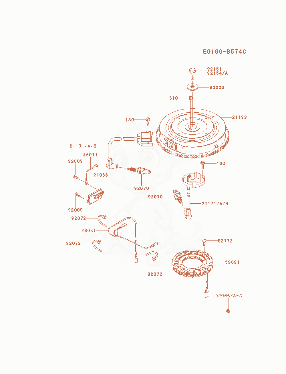 Despiece del Electric-Equipment de un motor Kawasaki FS481V-AS10, con globos numerados