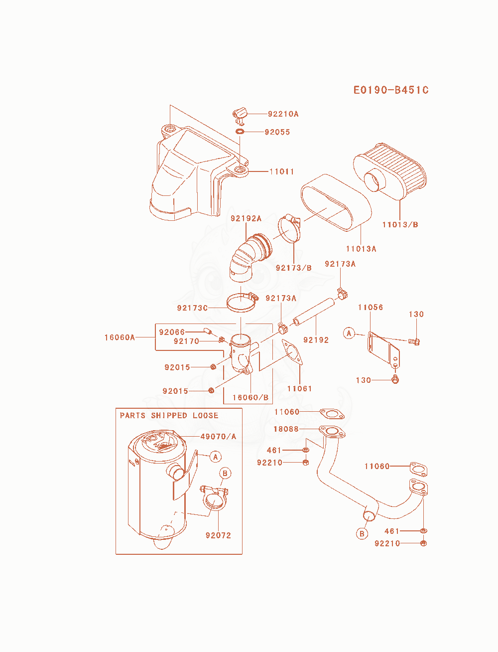 Exploded parts diagram of the Air-Filter / Muffler(As16) of a Kawasaki FS600V-AS16 engine, with numbered balloons