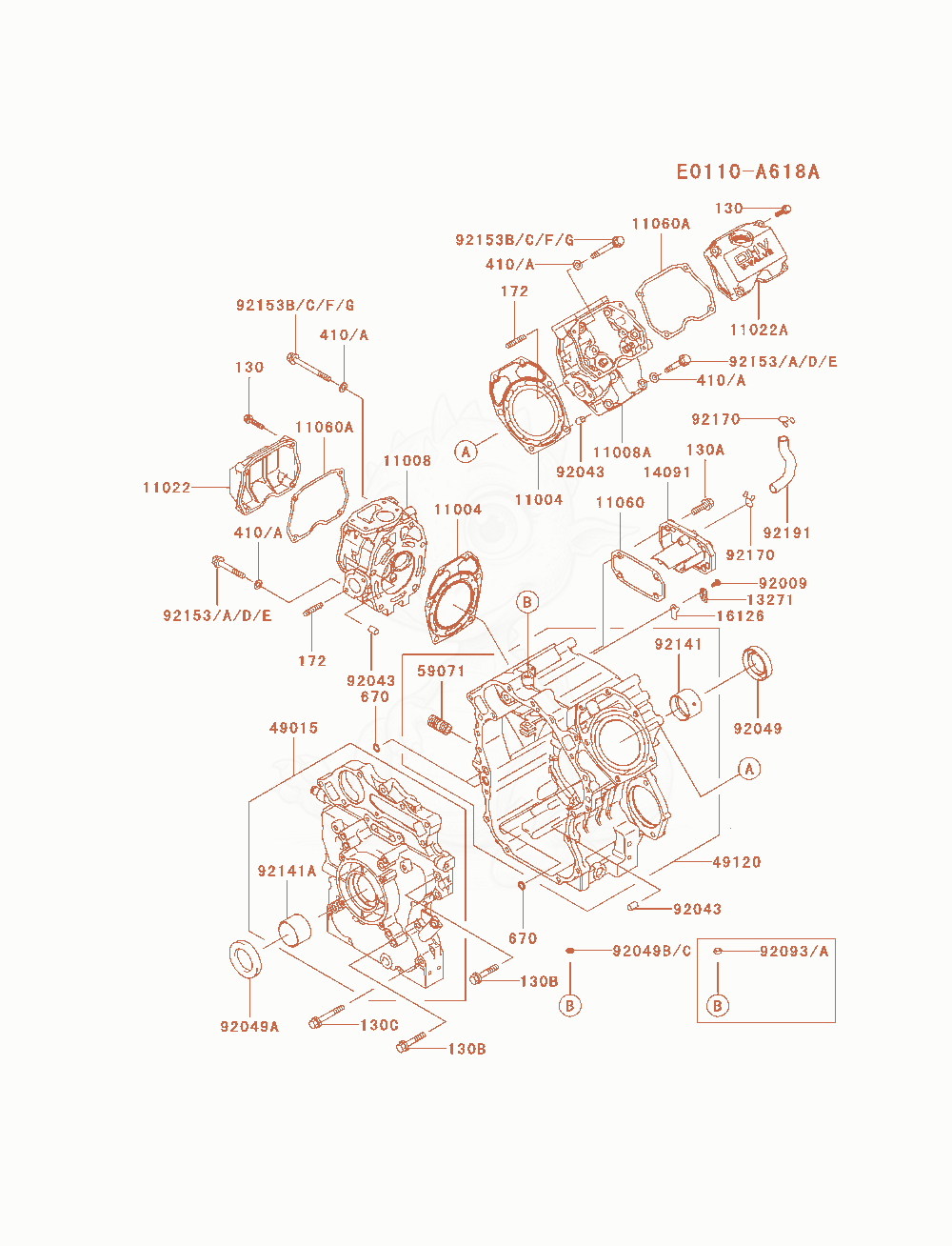 Despiece del Cylinder / Crankcase de un motor Kawasaki FD750D-BS09, con globos numerados
