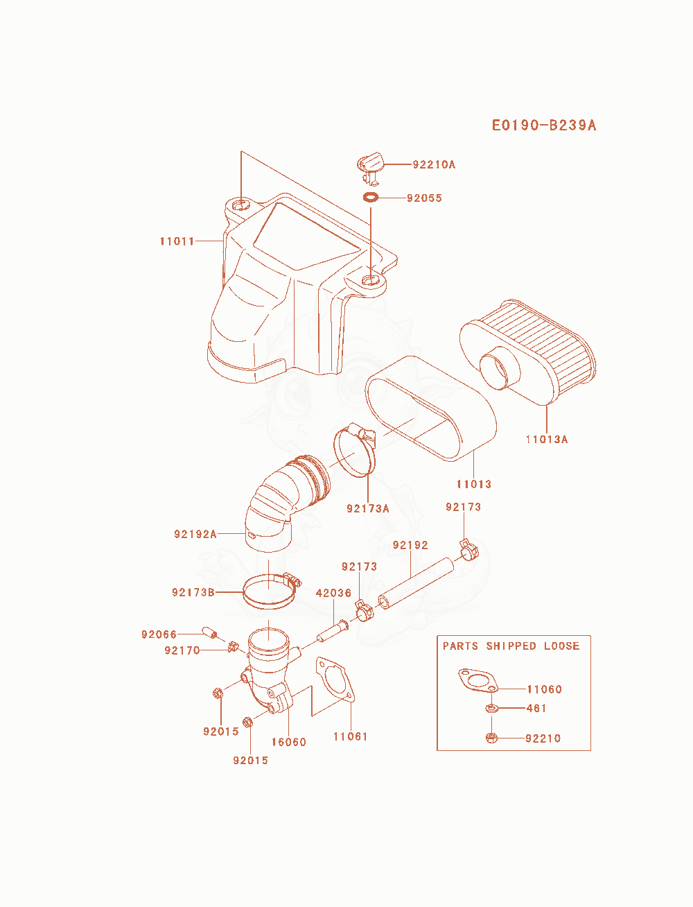 Despiece del Air-Filter / Muffler de un motor Kawasaki FS691V-BS11, con globos numerados