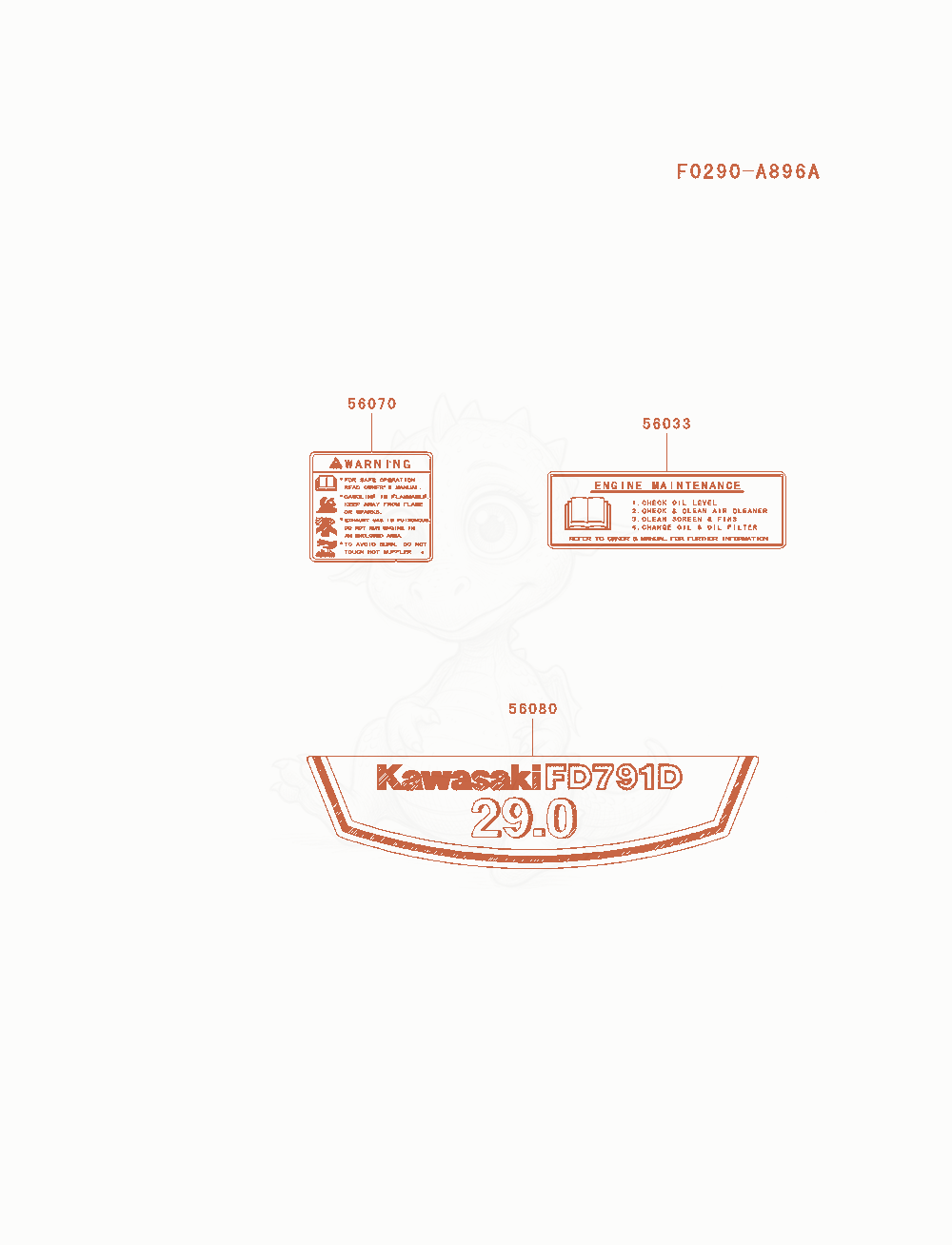 Exploded parts diagram of the Label of a Kawasaki FD791D-AS00 engine, with numbered balloons