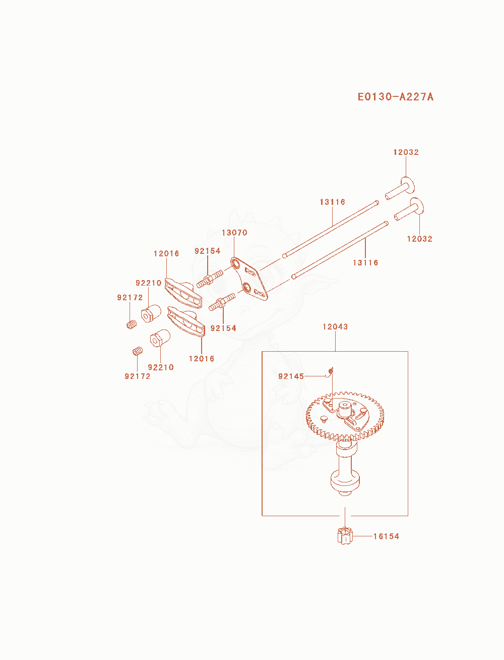 Despiece del Valve / Camshaft de un motor Kawasaki FJ180V-AM27, con globos numerados