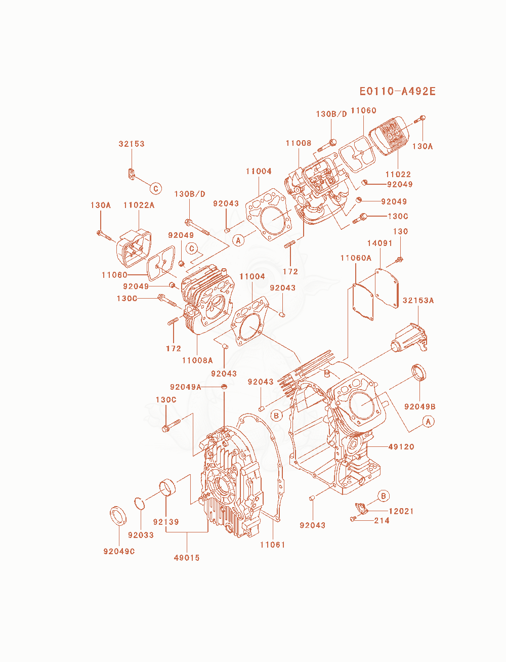 Despiece del Cylinder / Crankcase de un motor Kawasaki FH721D-DS05, con globos numerados