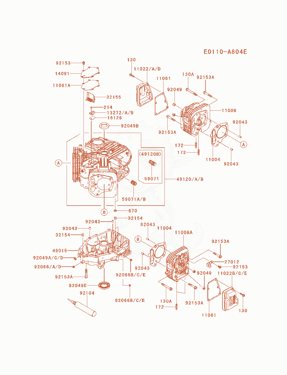 Despiece del Cylinder / Crankcase de un motor Kawasaki FS481V-AS21, con globos numerados