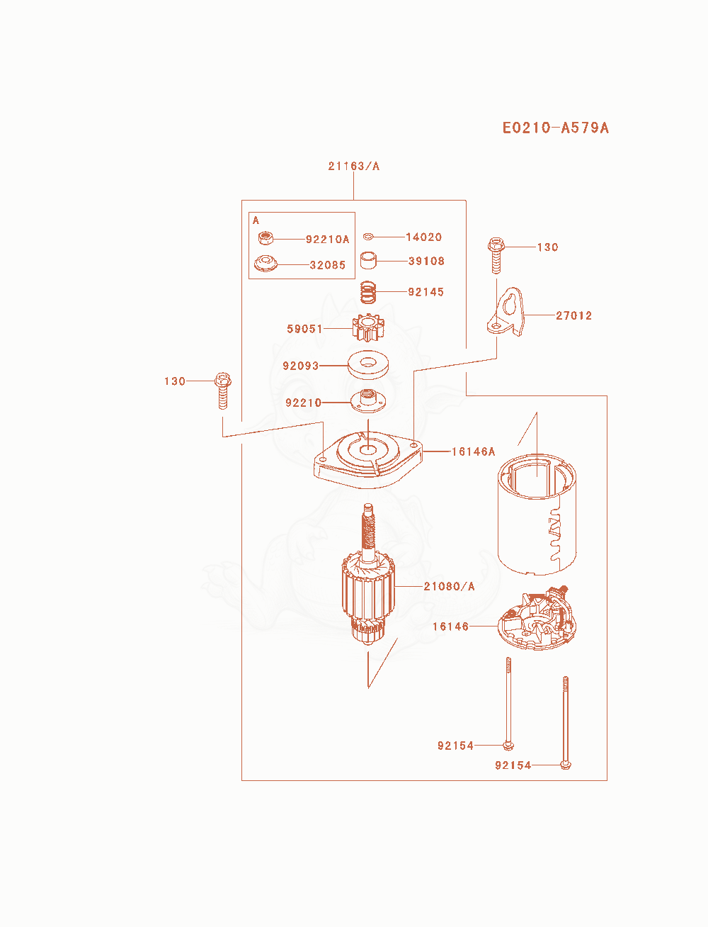 Exploded parts diagram of the Starter(&Sim;Fs600va20460) of a Kawasaki FS600V-AS12 engine, with numbered balloons