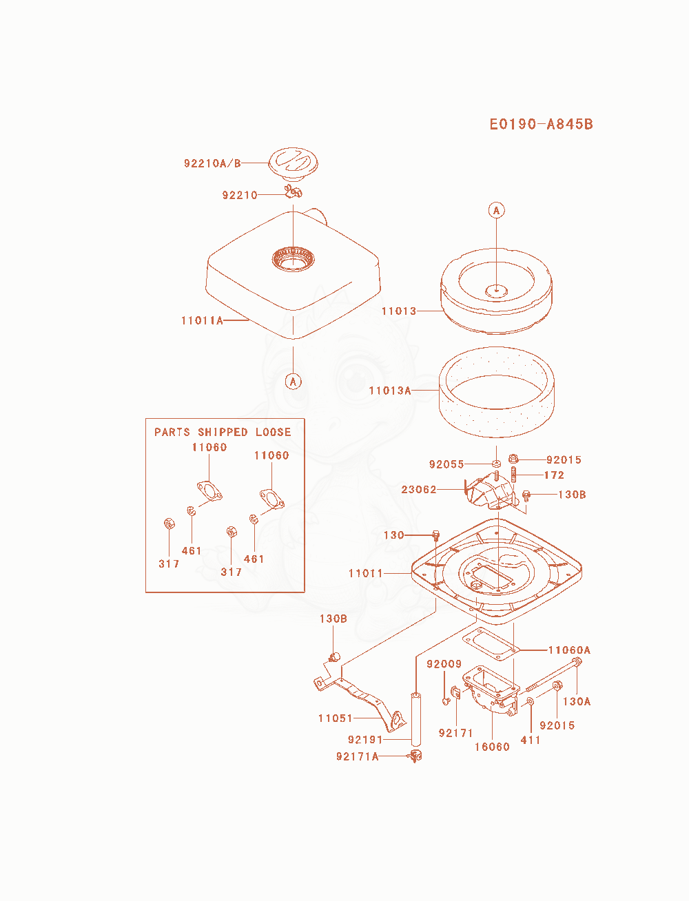 Exploded parts diagram of the Air-Filter / Muffler of a Kawasaki FH721D-AS05 engine, with numbered balloons
