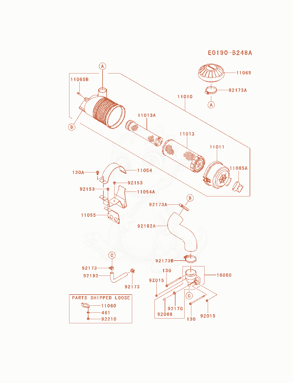 Exploded parts diagram of the Air-Filter / Muffler of a Kawasaki FX801V-AS14 engine, with numbered balloons