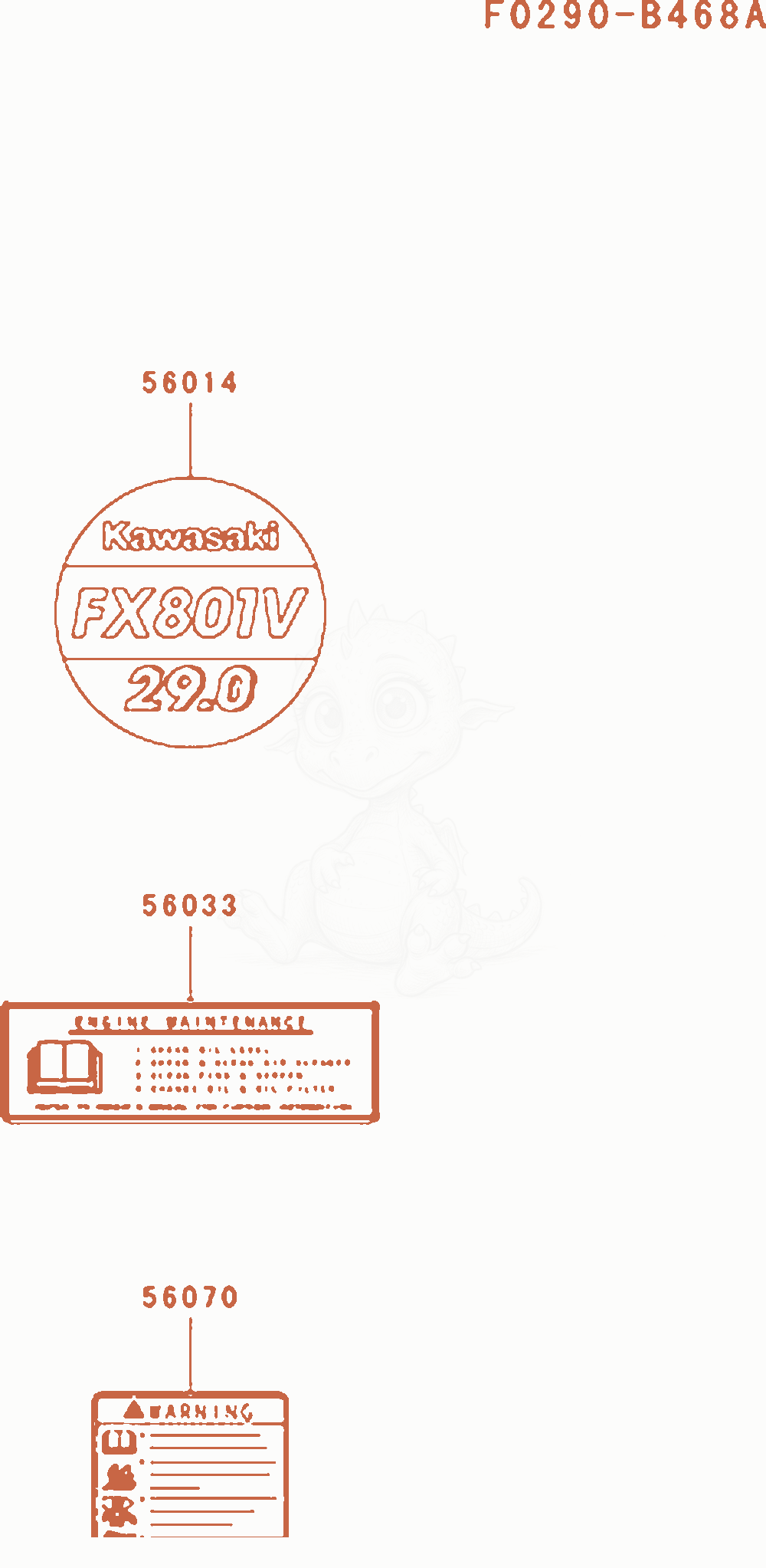 Despiece del Label de un motor Kawasaki FX801V-AS04, con globos numerados
