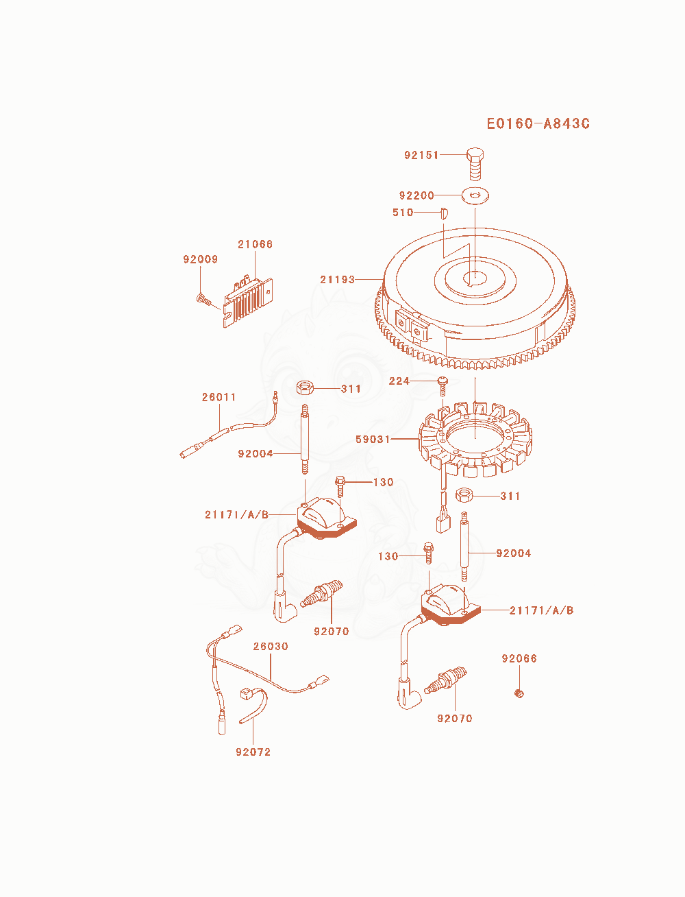 Despiece del Electric-Equipment de un motor Kawasaki FH721V-AS17, con globos numerados