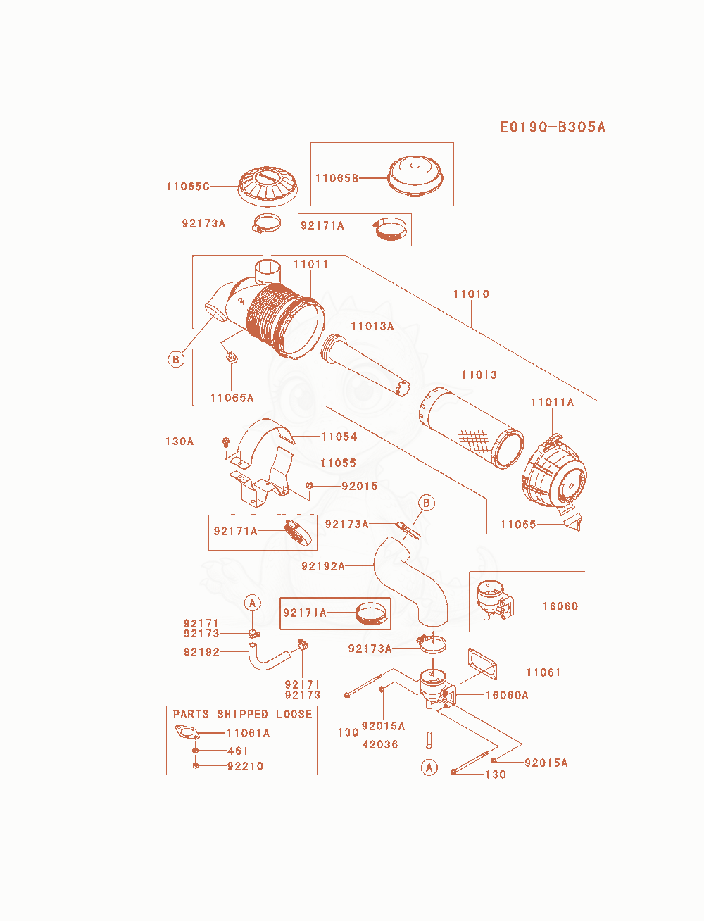 Exploded parts diagram of the Air-Filter / Muffler of a Kawasaki FX921V-AS04 engine, with numbered balloons