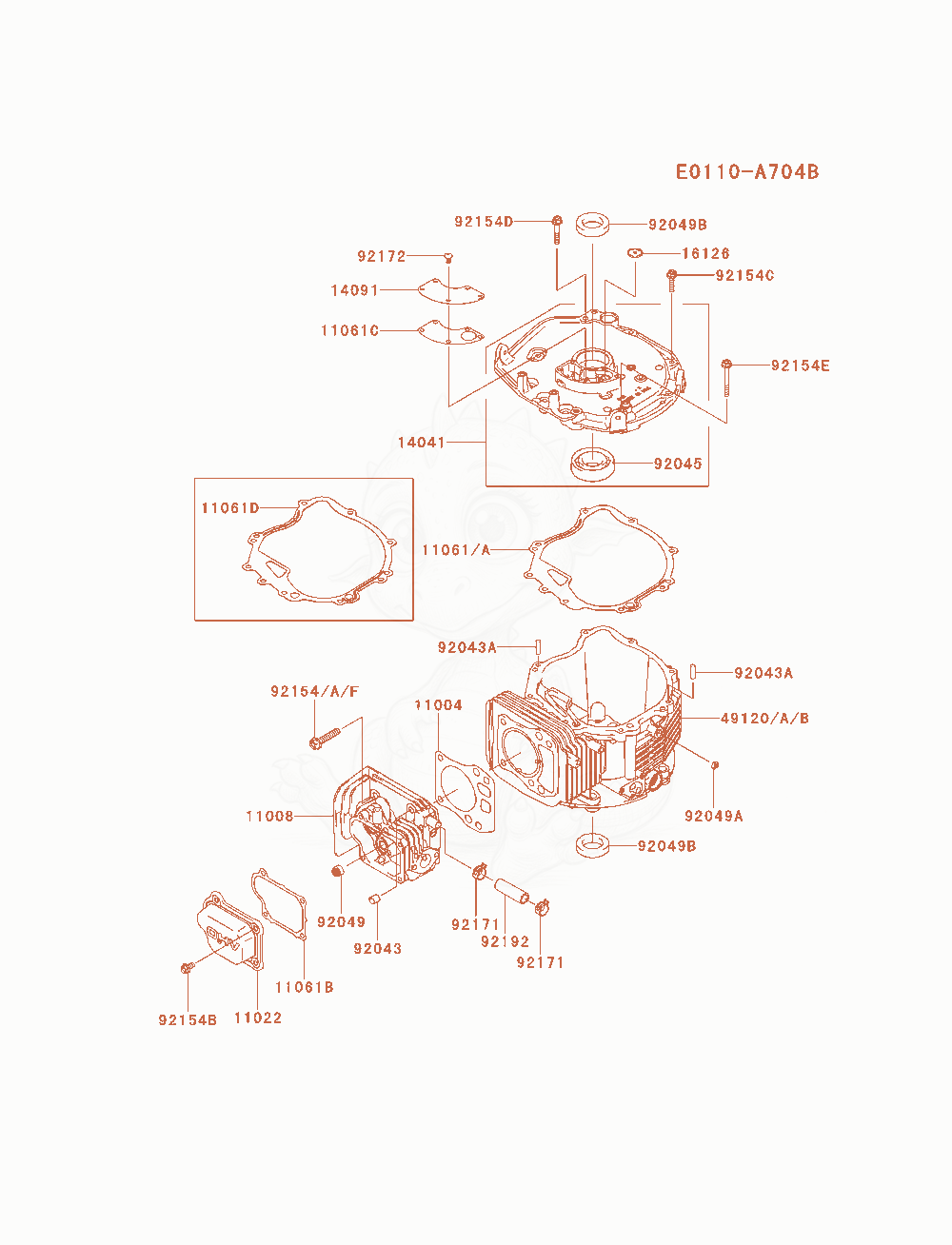 Despiece del Cylinder / Crankcase de un motor Kawasaki FJ180V-AM13, con globos numerados