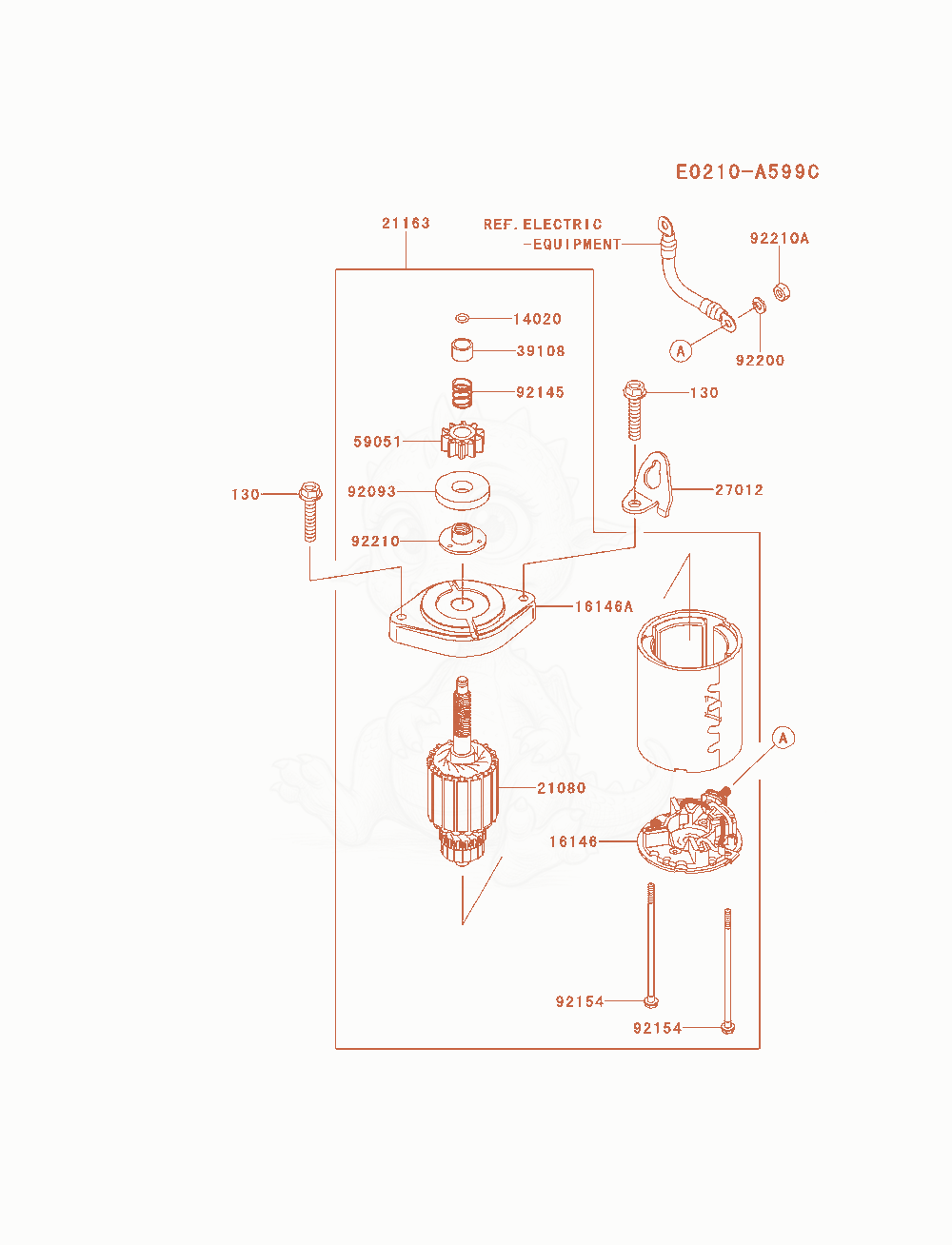 Exploded parts diagram of the Starter(&Sim;Fs481va57360) of a Kawasaki FS481V-AS25 engine, with numbered balloons