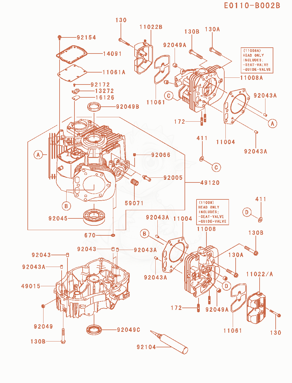 Despiece del Cylinder / Crankcase de un motor Kawasaki FX801V-AS18, con globos numerados