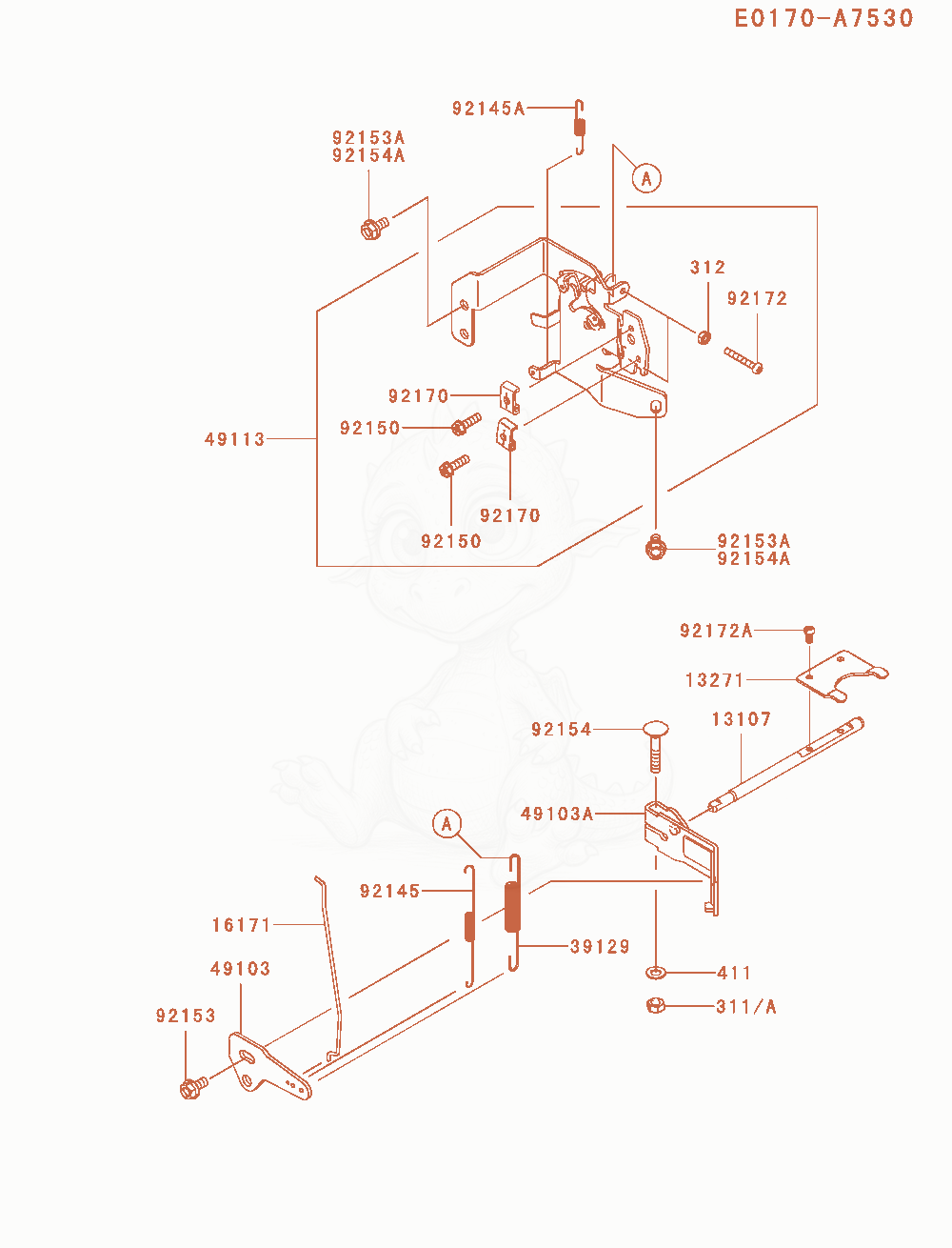 Despiece del Control-Equipment de un motor Kawasaki FS651V-AS17, con globos numerados