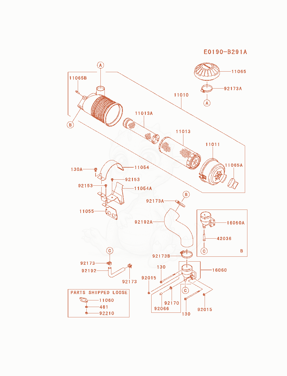 Exploded parts diagram of the Air-Filter / Muffler of a Kawasaki FX751V-BS00 engine, with numbered balloons