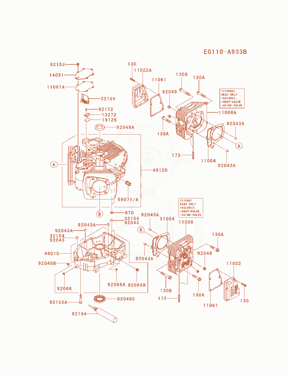 Exploded parts diagram of the Cylinder / Crankcase of a Kawasaki FR651V-AS33 engine, with numbered balloons
