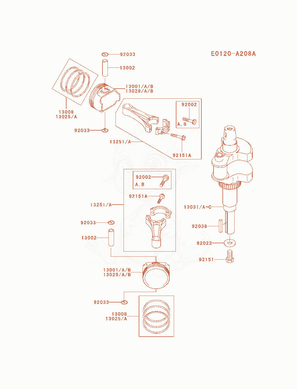 Exploded parts diagram of the Piston / Crankshaft of a Kawasaki FH680V-AS01 engine, with numbered balloons