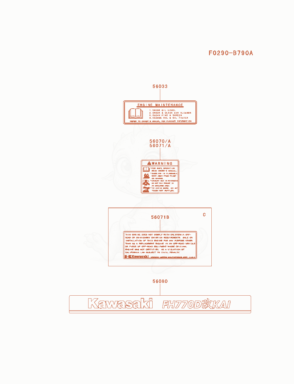 Exploded parts diagram of the Label of a Kawasaki FH770D-ES01 engine, with numbered balloons