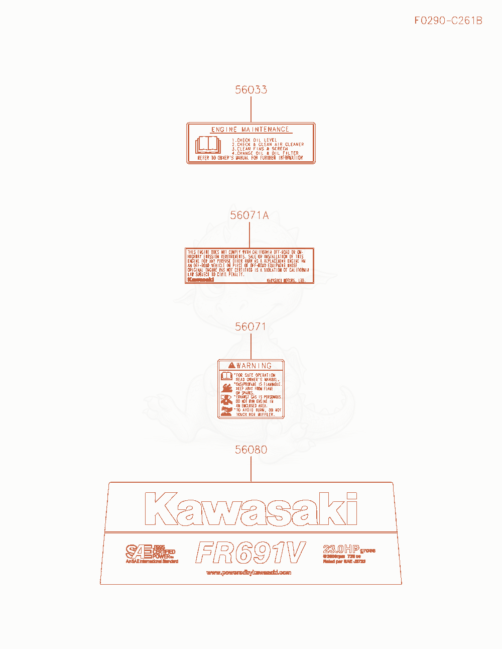 Exploded parts diagram of the Label of a Kawasaki FR691V-AR06 engine, with numbered balloons