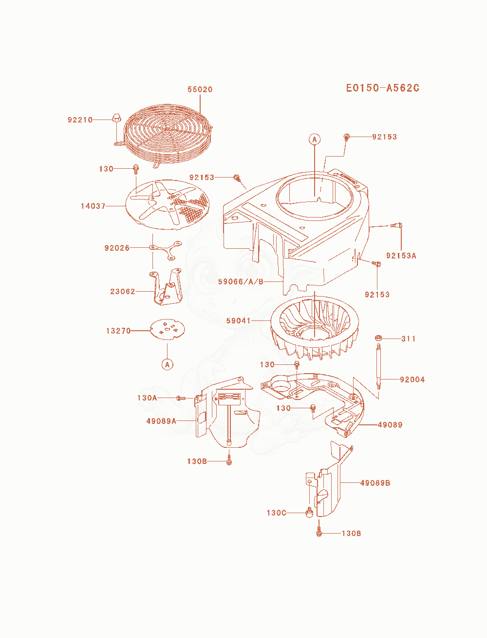 Despiece del Cooling-Equipment de un motor Kawasaki FH580V-AS31, con globos numerados