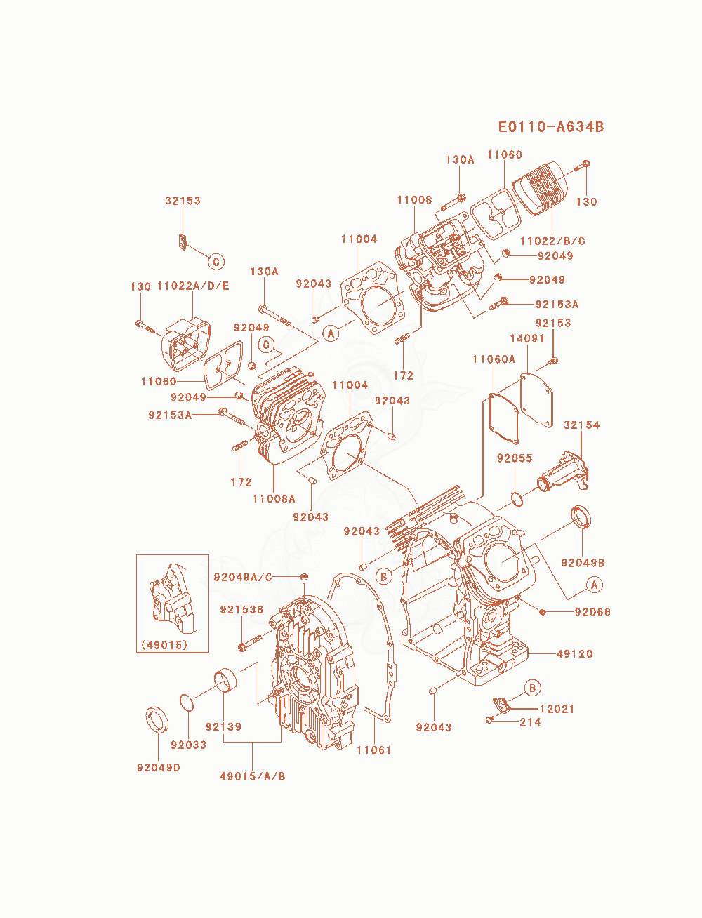 Exploded parts diagram of the Cylinder / Crankcase of a Kawasaki FH721D-ES01 engine, with numbered balloons