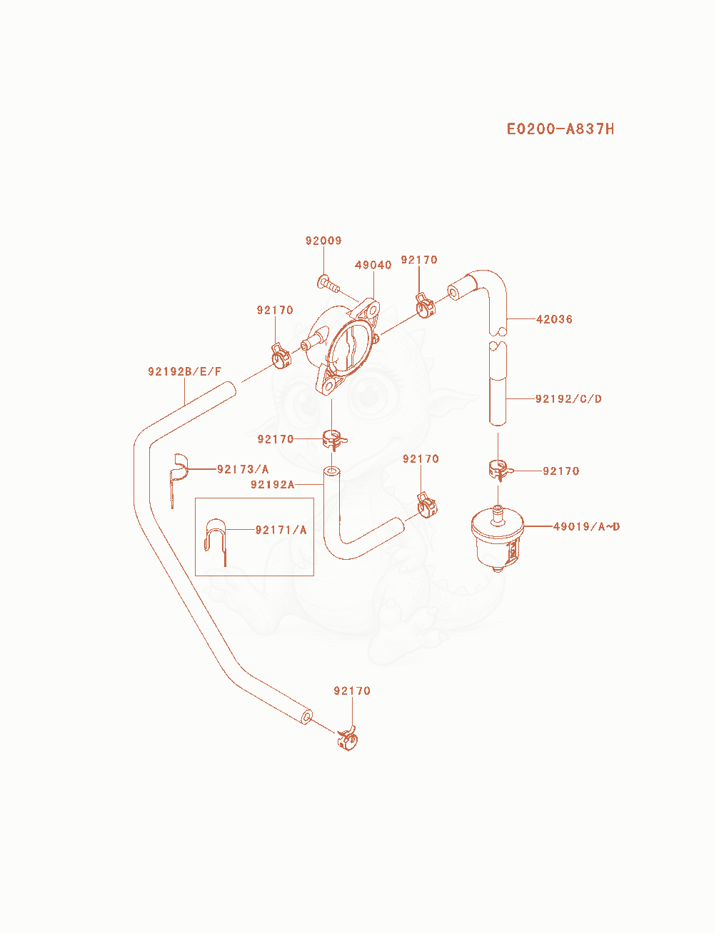 Despiece del Fuel-Tank / Fuel-Valve de un motor Kawasaki FR691V-AS07, con globos numerados