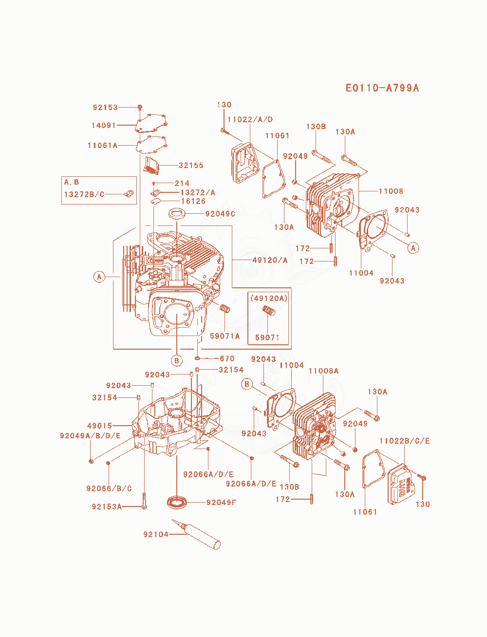 Exploded parts diagram of the Cylinder / Crankcase of a Kawasaki FX651V-AS08 engine, with numbered balloons