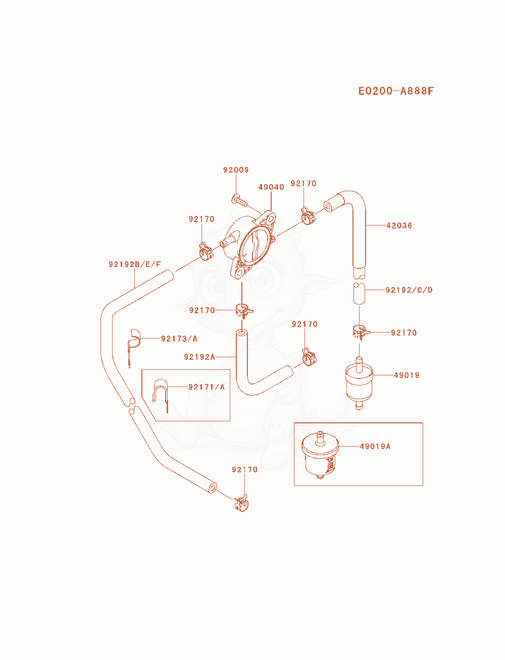 Despiece del Fuel-Tank / Fuel-Valve de un motor Kawasaki FX691V-AS11, con globos numerados