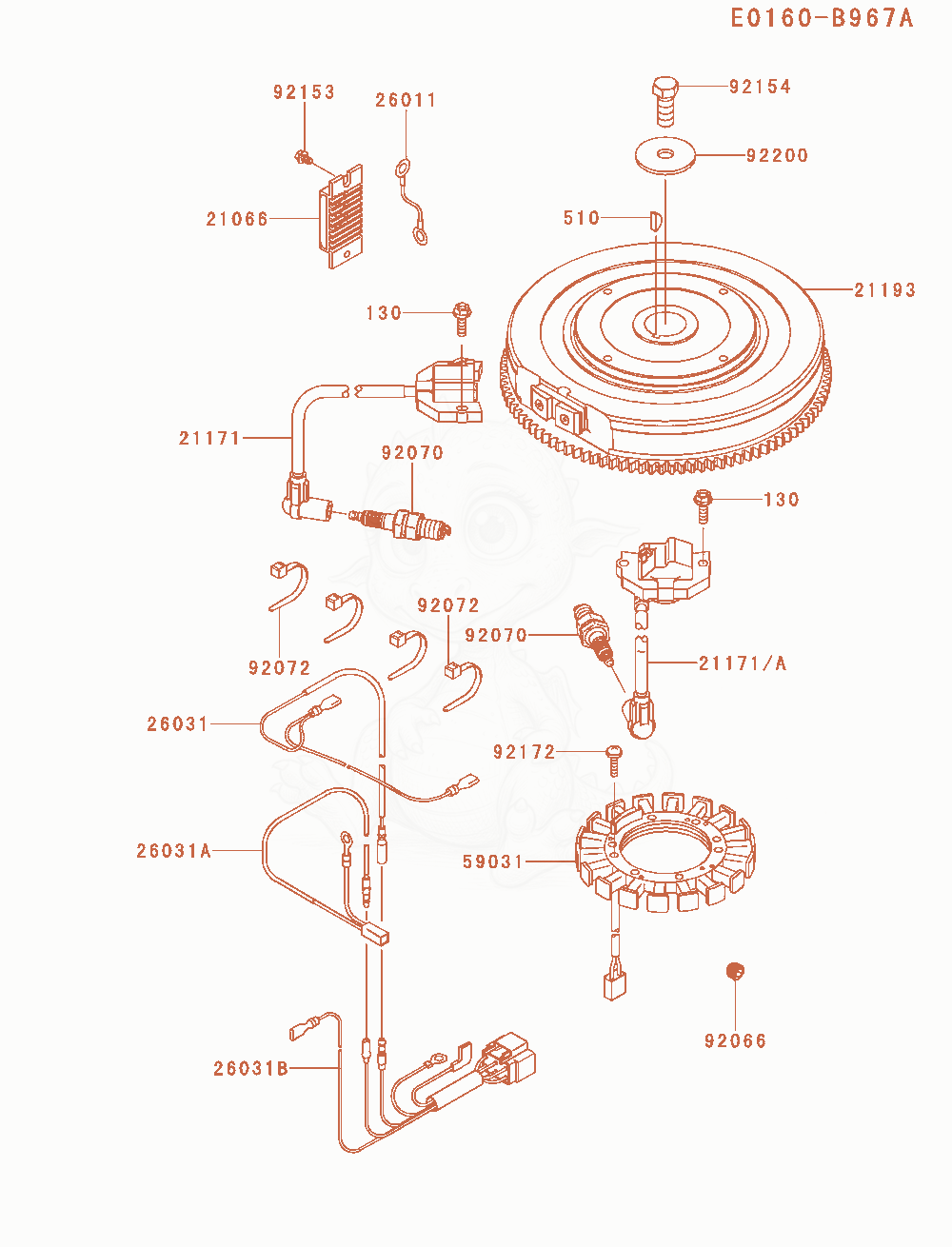 Despiece del Electric-Equipment de un motor Kawasaki FX751V-HS07, con globos numerados