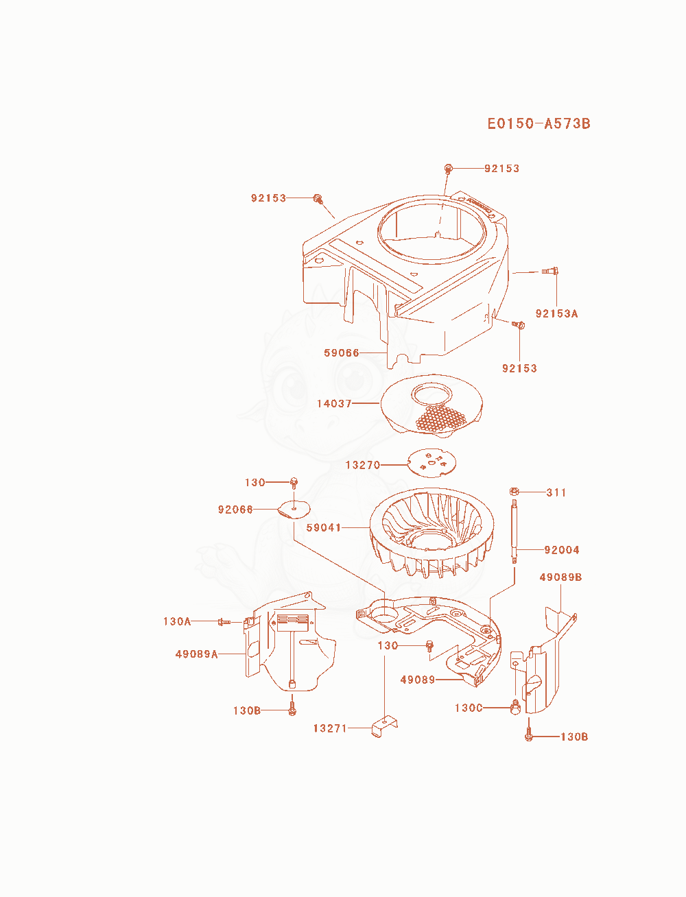 Exploded parts diagram of the Cooling-Equipment of a Kawasaki FH580V-AS22 engine, with numbered balloons