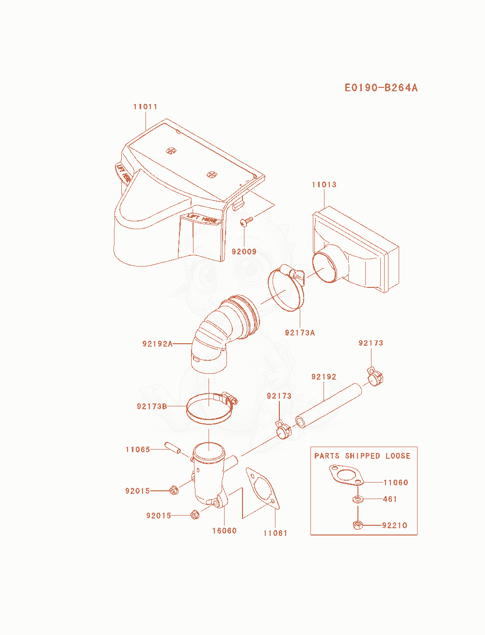 Despiece del Air-Filter / Muffler de un motor Kawasaki FR600V-AS05, con globos numerados