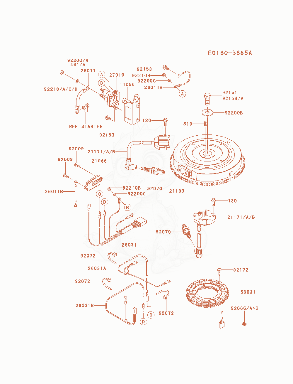 Despiece del Electric-Equipment de un motor Kawasaki FS600V-AS04, con globos numerados