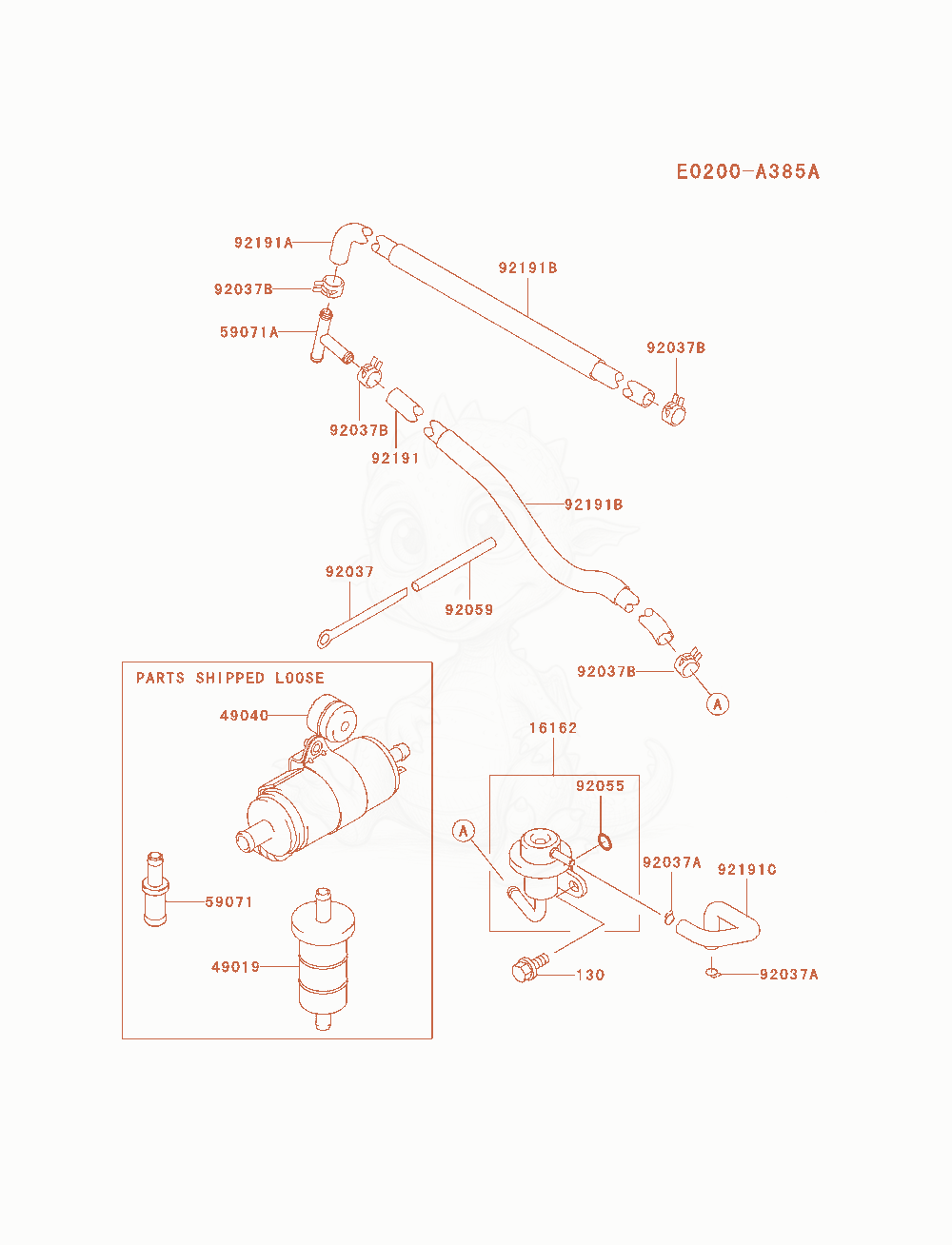 Despiece del Fuel-Tank / Fuel-Valve de un motor Kawasaki FD791D-AS01, con globos numerados