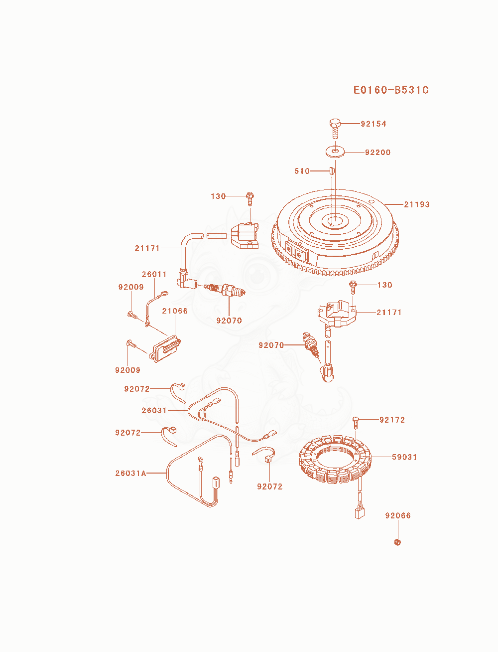 Despiece del Electric-Equipment de un motor Kawasaki FS541V-AS20, con globos numerados
