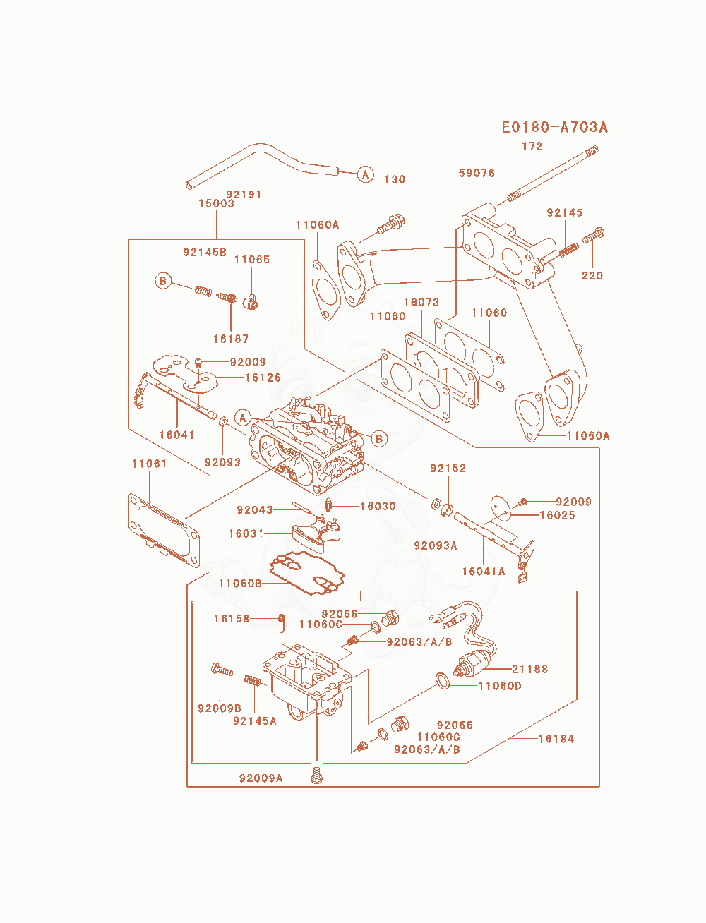Exploded parts diagram of the Carburetor of a Kawasaki FH721D-DS05 engine, with numbered balloons