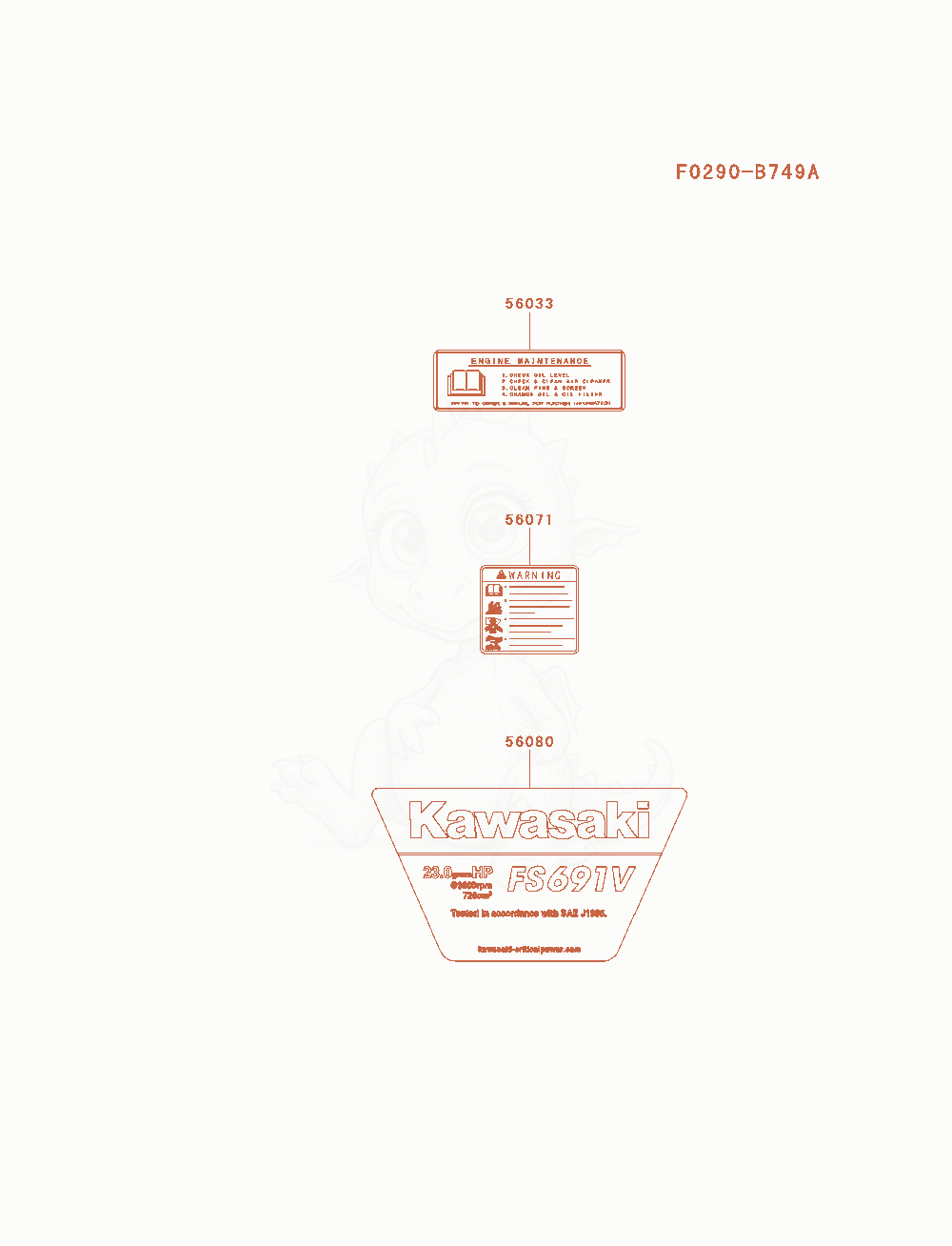 Exploded parts diagram of the Label of a Kawasaki FS691V-AS14 engine, with numbered balloons