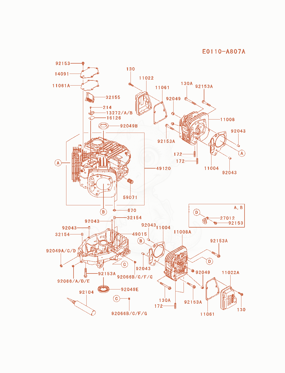 Despiece del Cylinder / Crankcase de un motor Kawasaki FS481V-AS24, con globos numerados