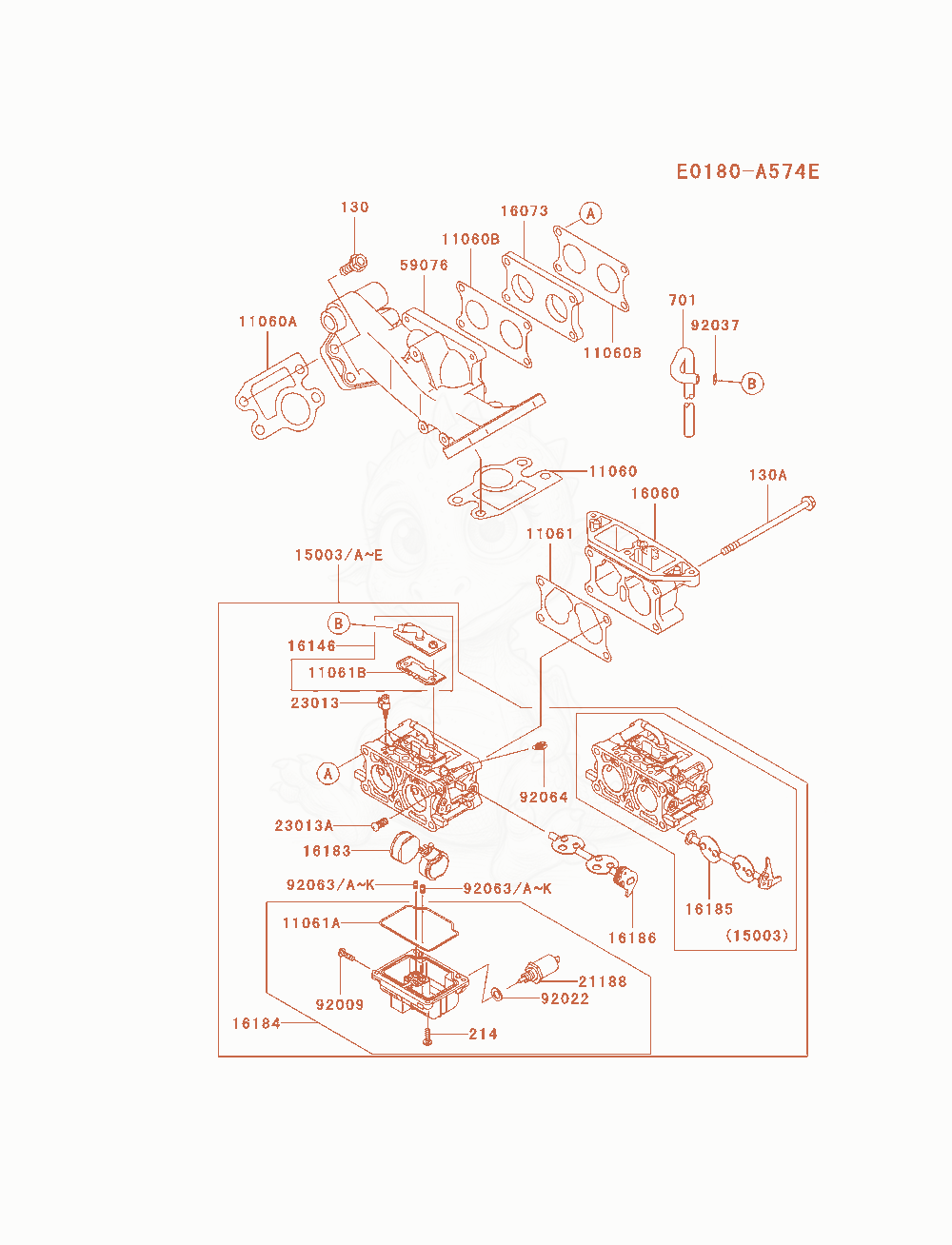 Exploded parts diagram of the Carburetor of a Kawasaki FD750D-BS05 engine, with numbered balloons