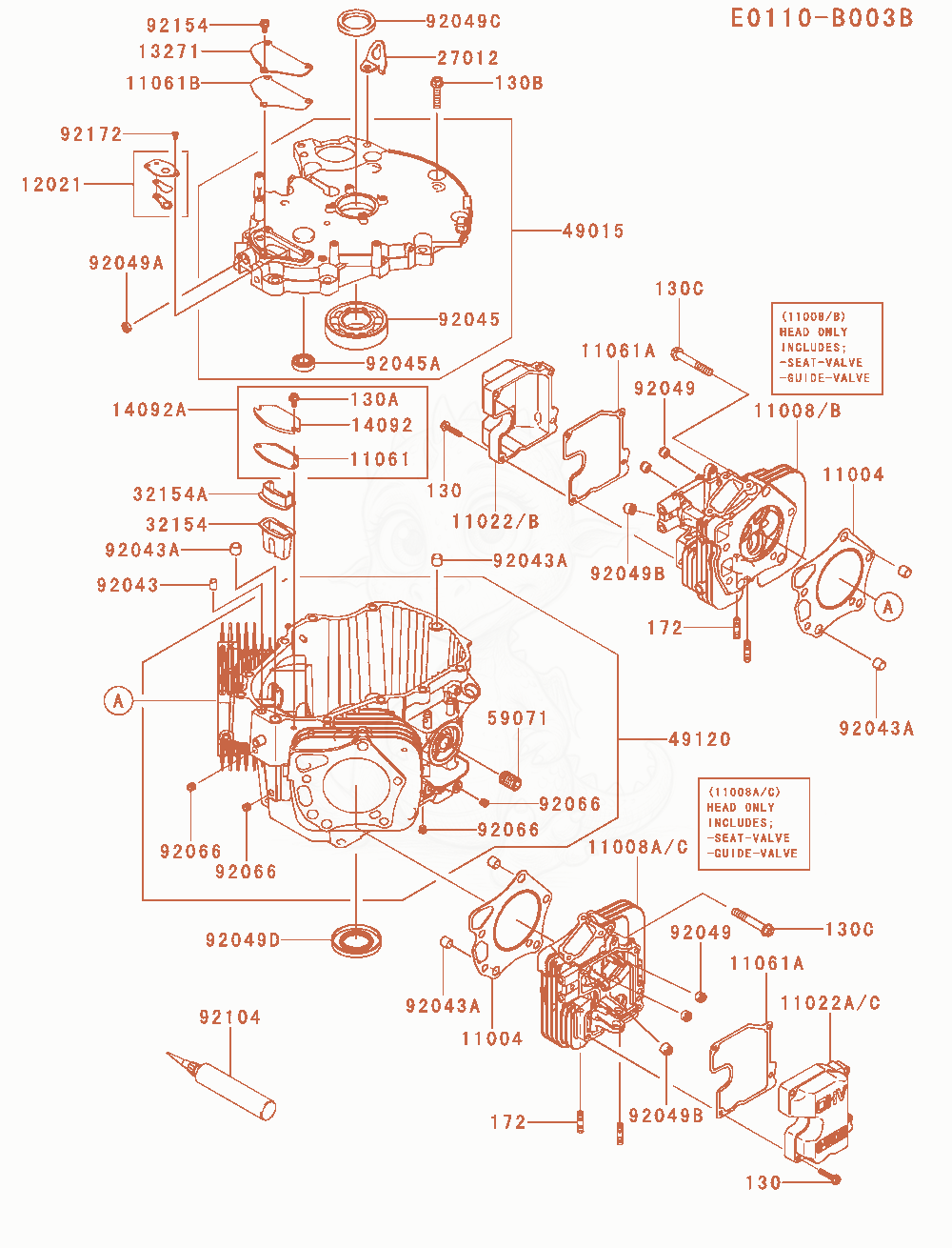 Exploded parts diagram of the Cylinder / Crankcase of a Kawasaki FXT00V-HS00 engine, with numbered balloons