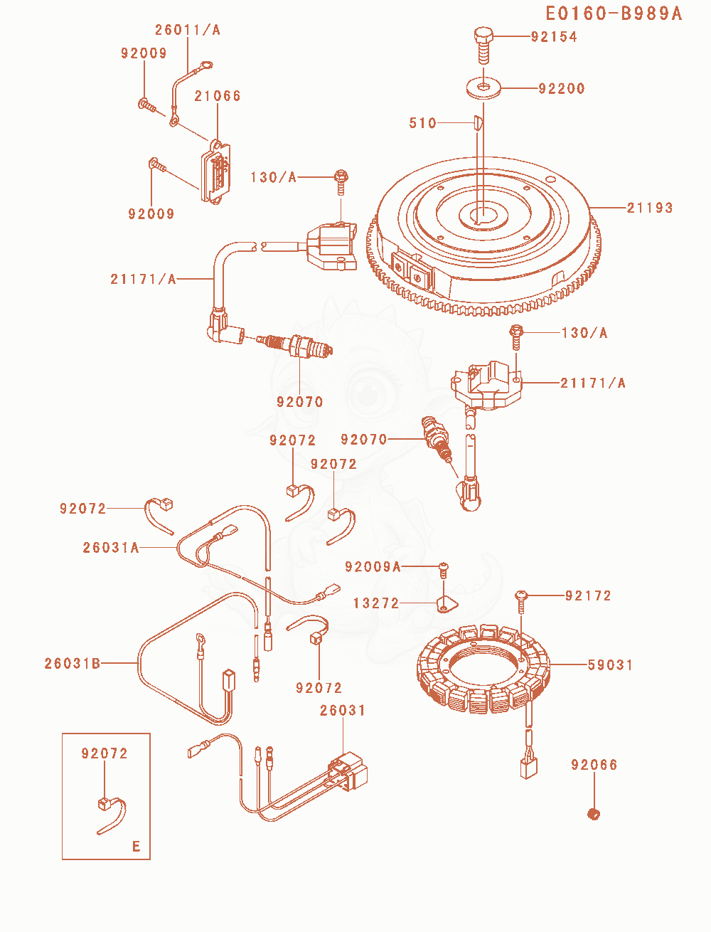 Despiece del Electric-Equipment de un motor Kawasaki FR730V-AS05, con globos numerados