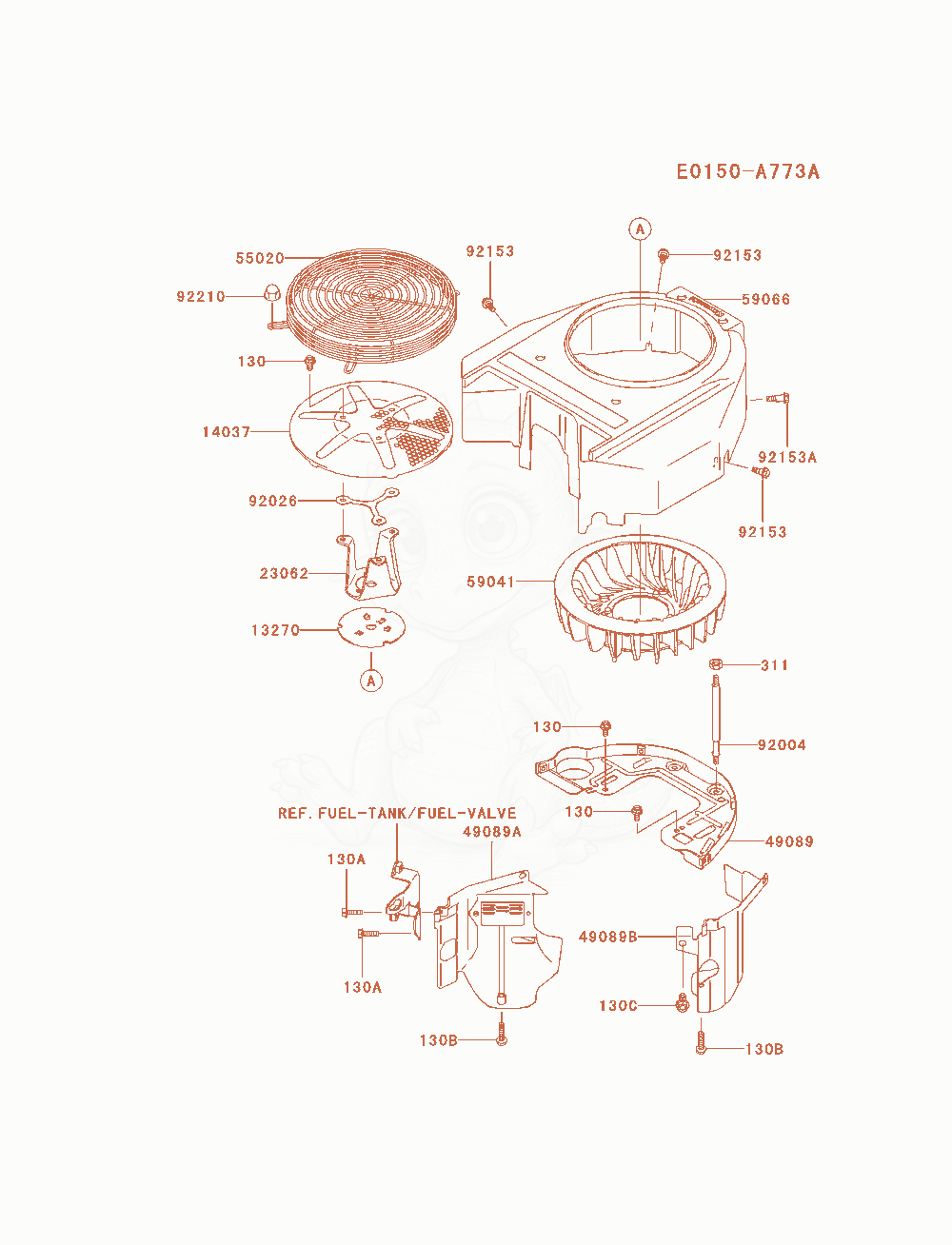 Exploded parts diagram of the Cooling-Equipment of a Kawasaki FH580V-AS38 engine, with numbered balloons