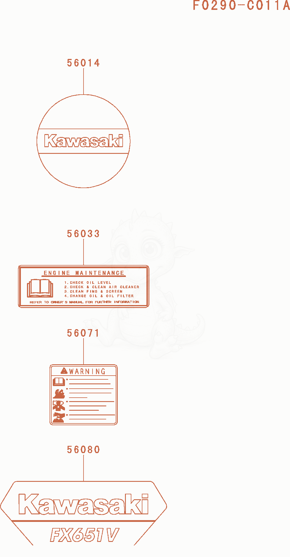 Exploded parts diagram of the Label of a Kawasaki FX651V-AS13 engine, with numbered balloons