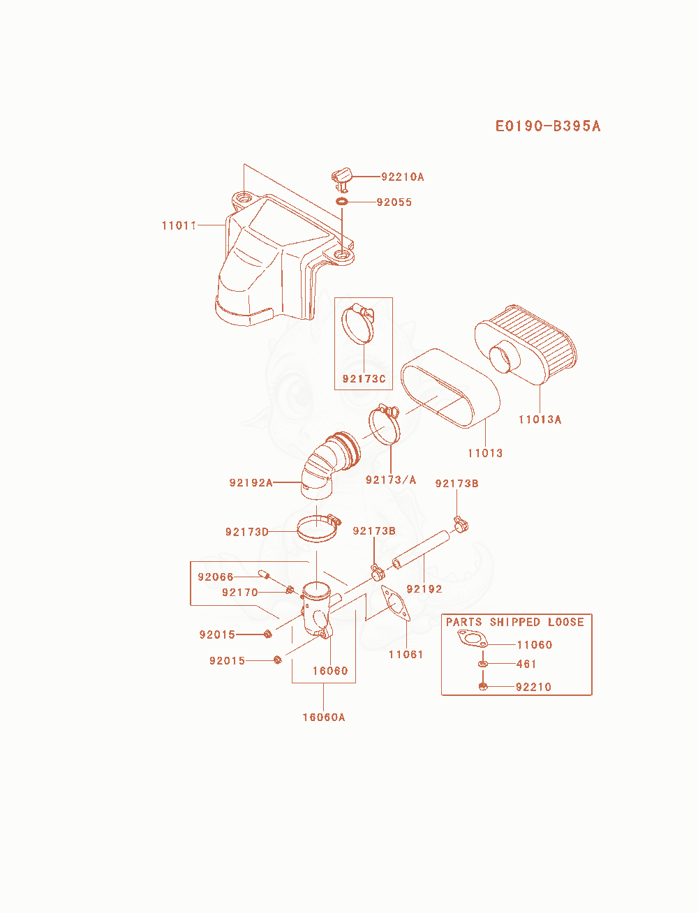 Despiece del Air-Filter / Muffler de un motor Kawasaki FS541V-AS20, con globos numerados